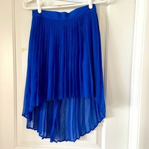 Blue pleated skirt zipper at back